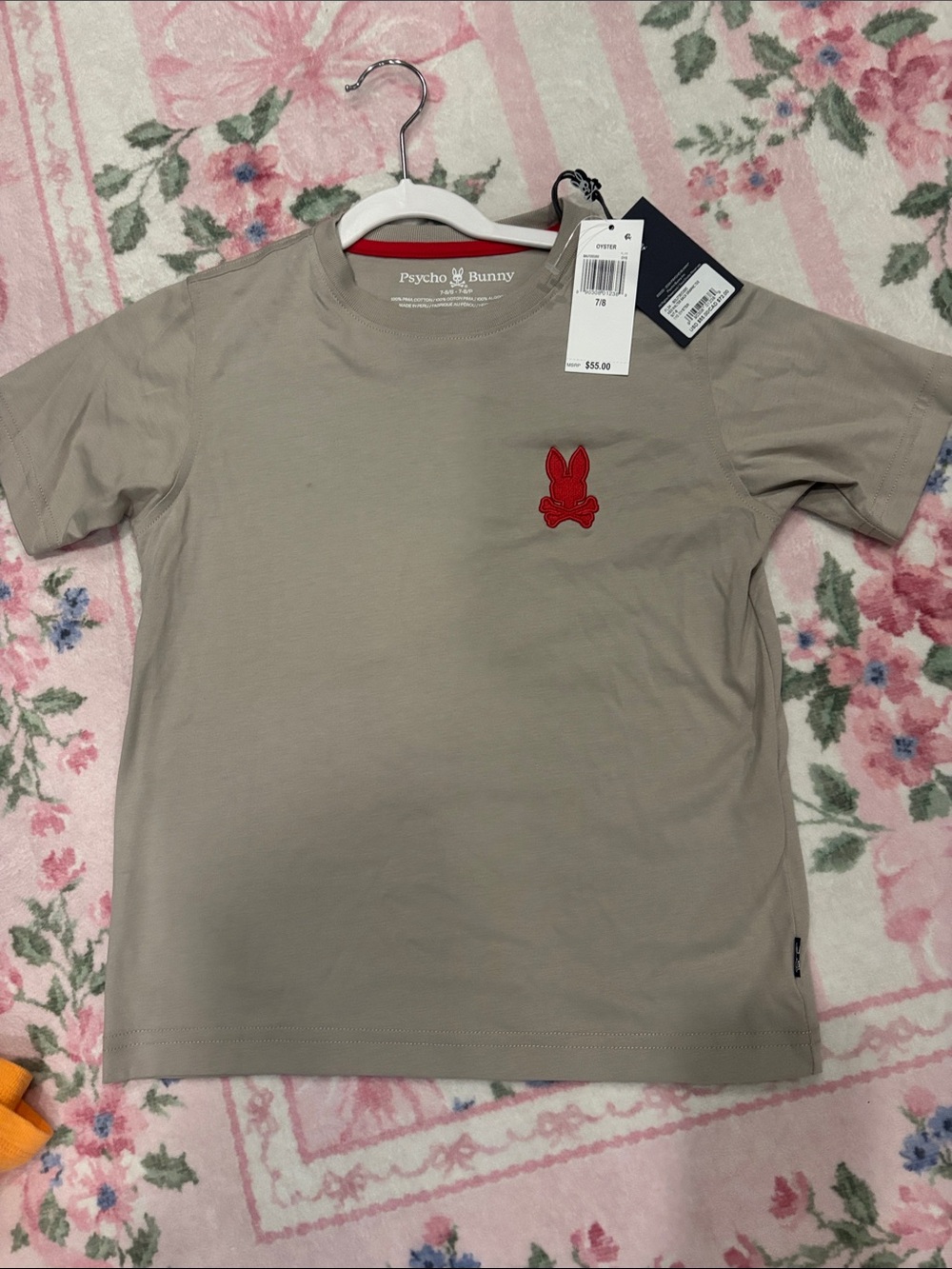 Boys Psycho Bunny Kids Taupe Short-Sleeve Tee with Red Bunny Logo
